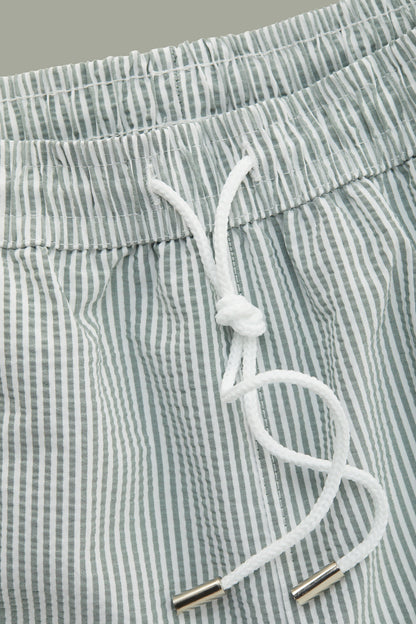 Carver Dark Green Seersucker Swim Shorts