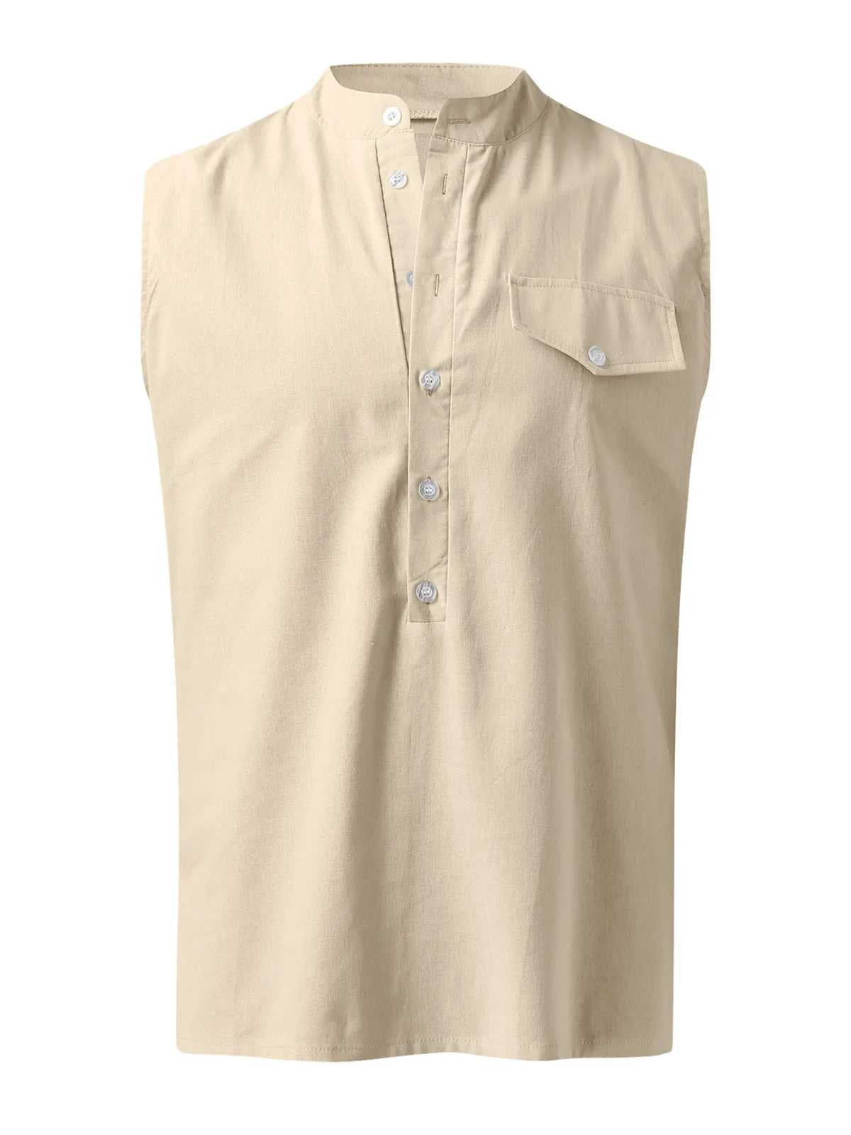 Orson Cotton-Linen Henley Solid Tank