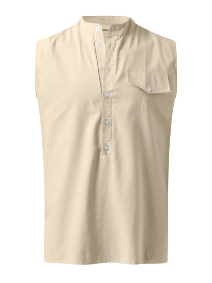 Orson Cotton-Linen Henley Solid Tank