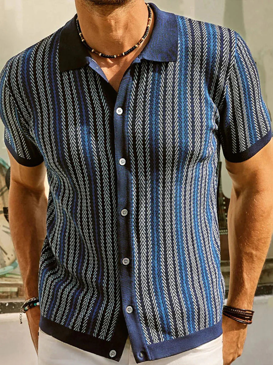 Fletcher Stripe Knit Jacquard Polo