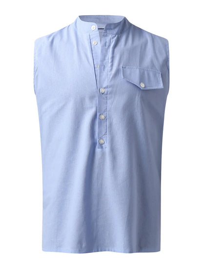 Orson Cotton-Linen Henley Solid Tank