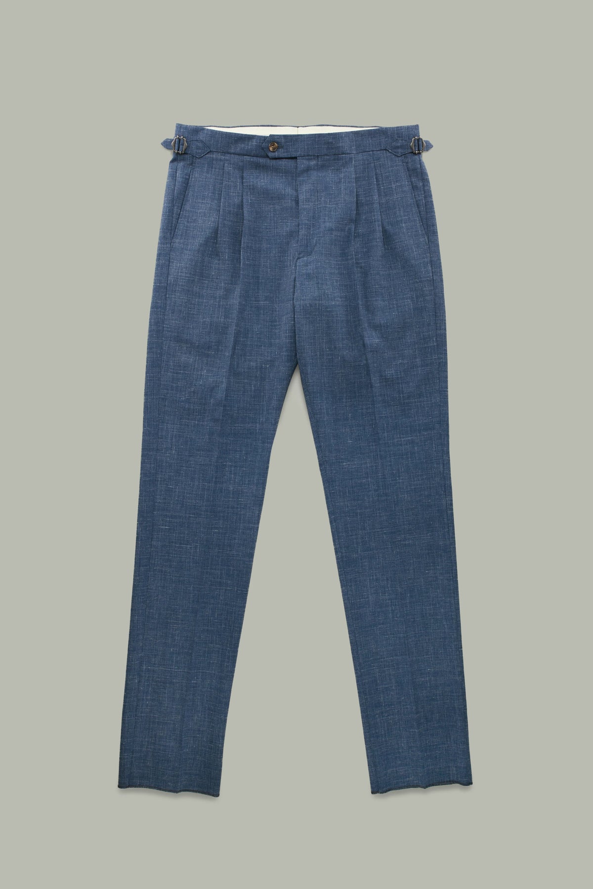 Beckett Blue Pleated Wool-Linen Trousers