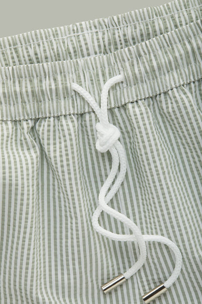 Camden Olive Green Seersucker Swim Shorts
