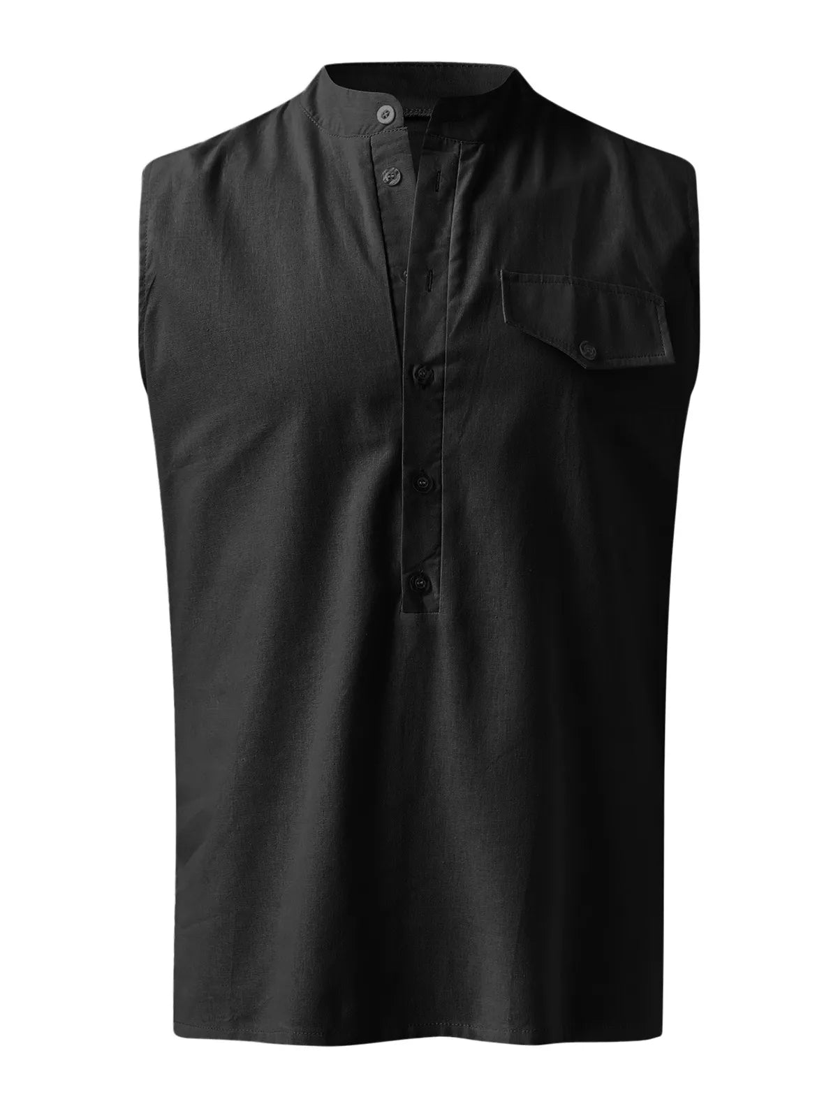 Orson Cotton-Linen Henley Solid Tank