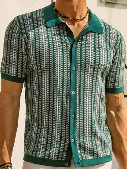 Fletcher Stripe Knit Jacquard Polo