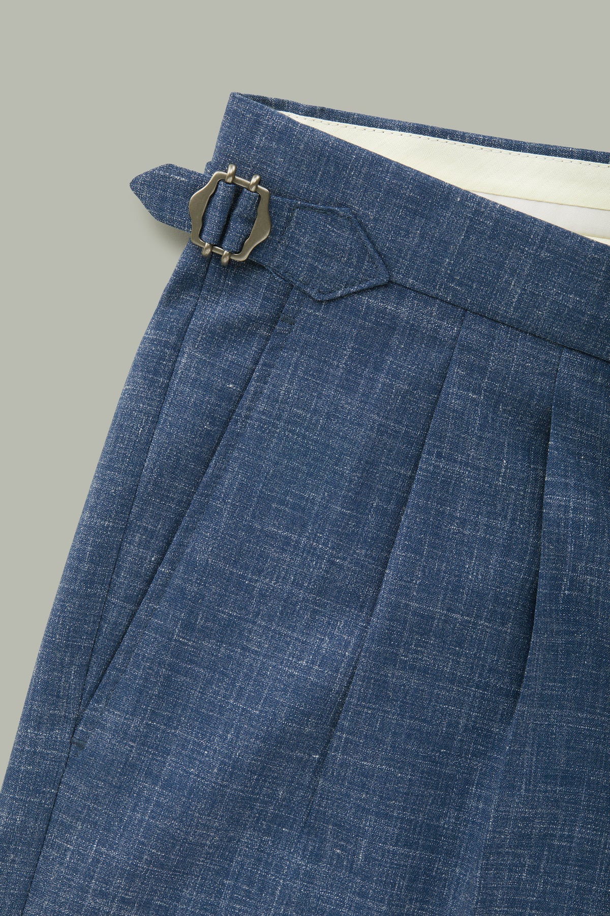 Beckett Blue Pleated Wool-Linen Trousers