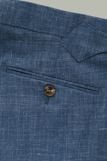 Beckett Blue Pleated Wool-Linen Trousers