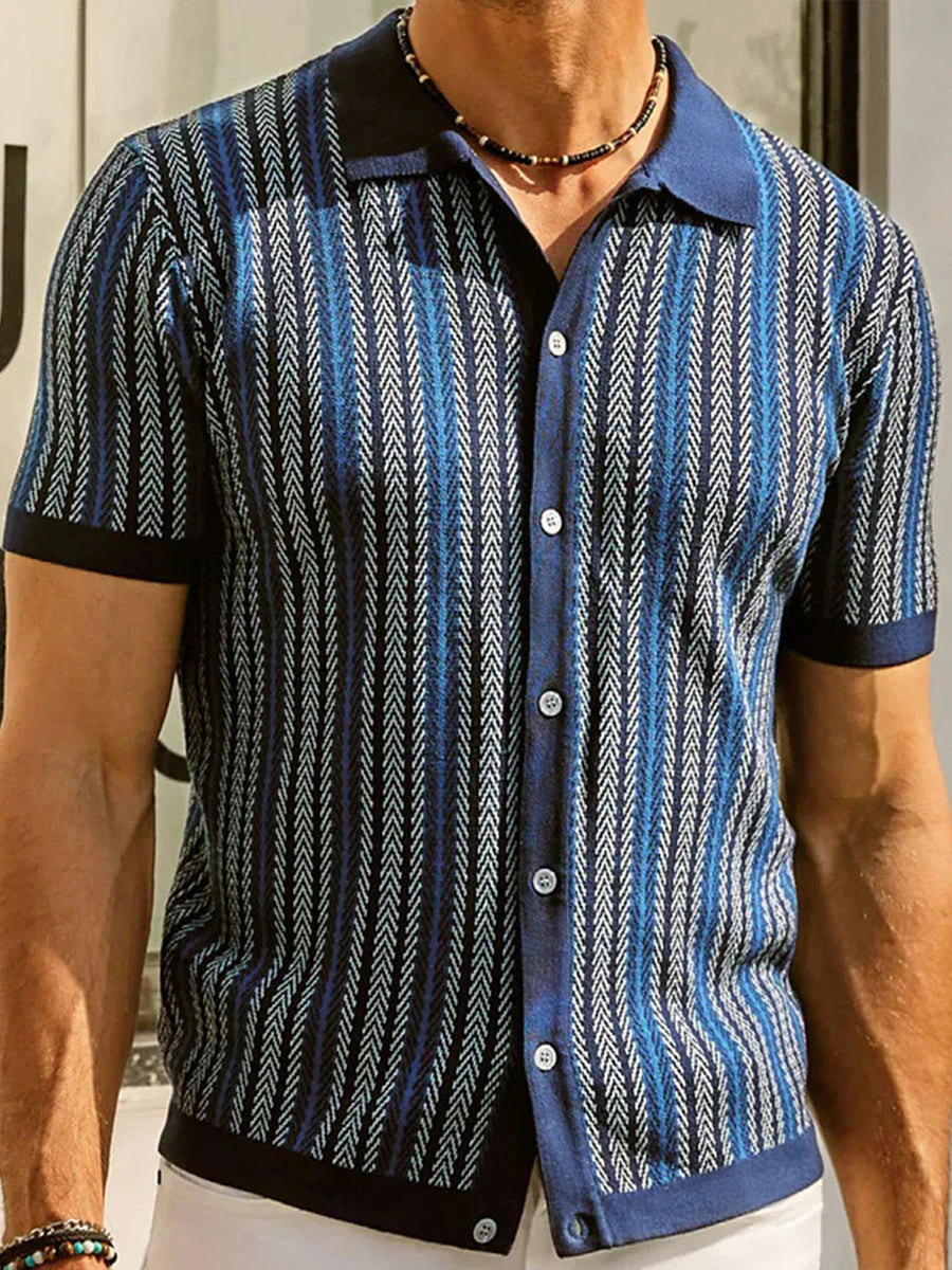 Fletcher Stripe Knit Jacquard Polo