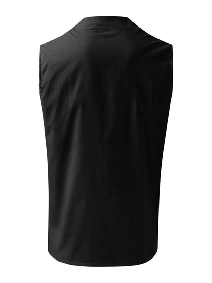 Orson Cotton-Linen Henley Solid Tank
