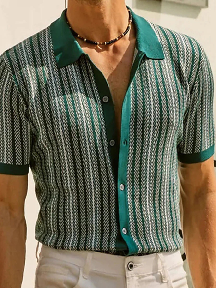 Fletcher Stripe Knit Jacquard Polo