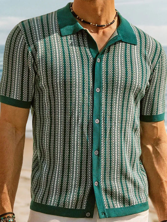 Fletcher Stripe Knit Jacquard Polo