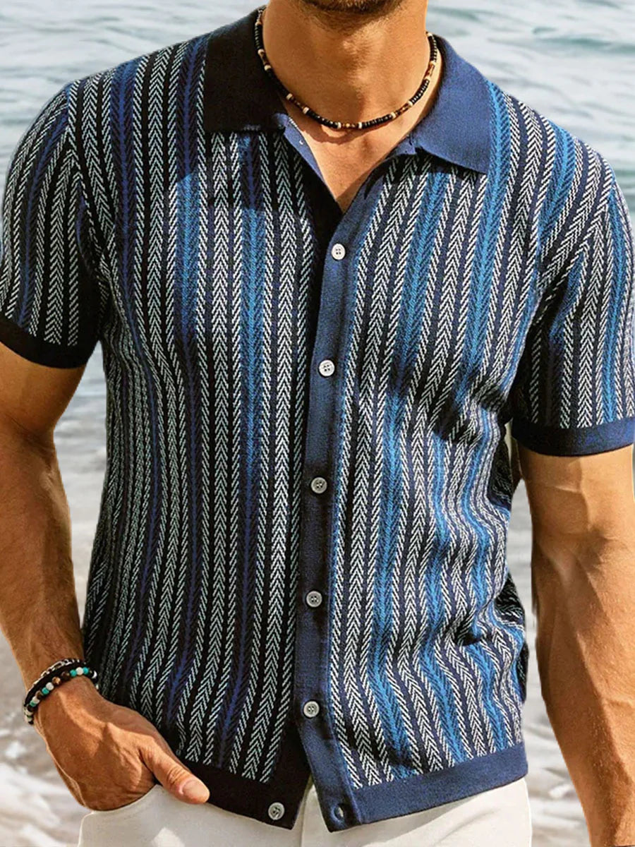 Fletcher Stripe Knit Jacquard Polo