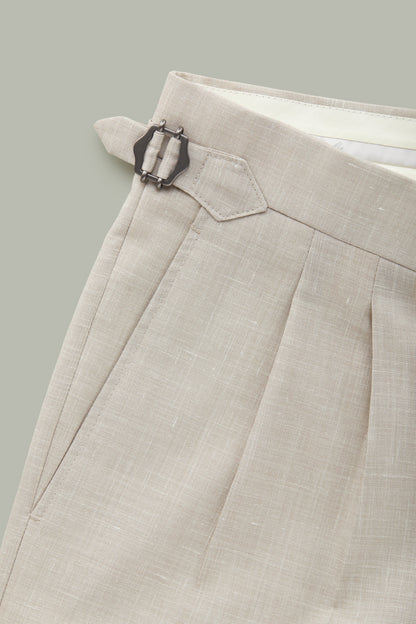 Calder Tan Pleated Wool-Blend Trousers