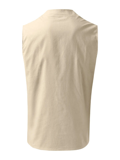 Orson Cotton-Linen Henley Solid Tank
