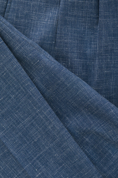 Beckett Blue Pleated Wool-Linen Trousers