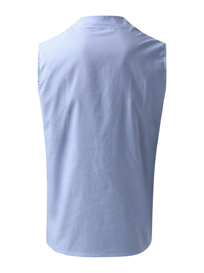 Orson Cotton-Linen Henley Solid Tank